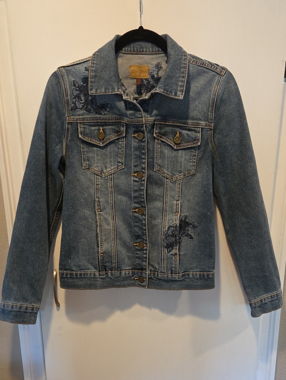 DRIFTWOOD Geena Floral Embroidered Denim Jacket XS
